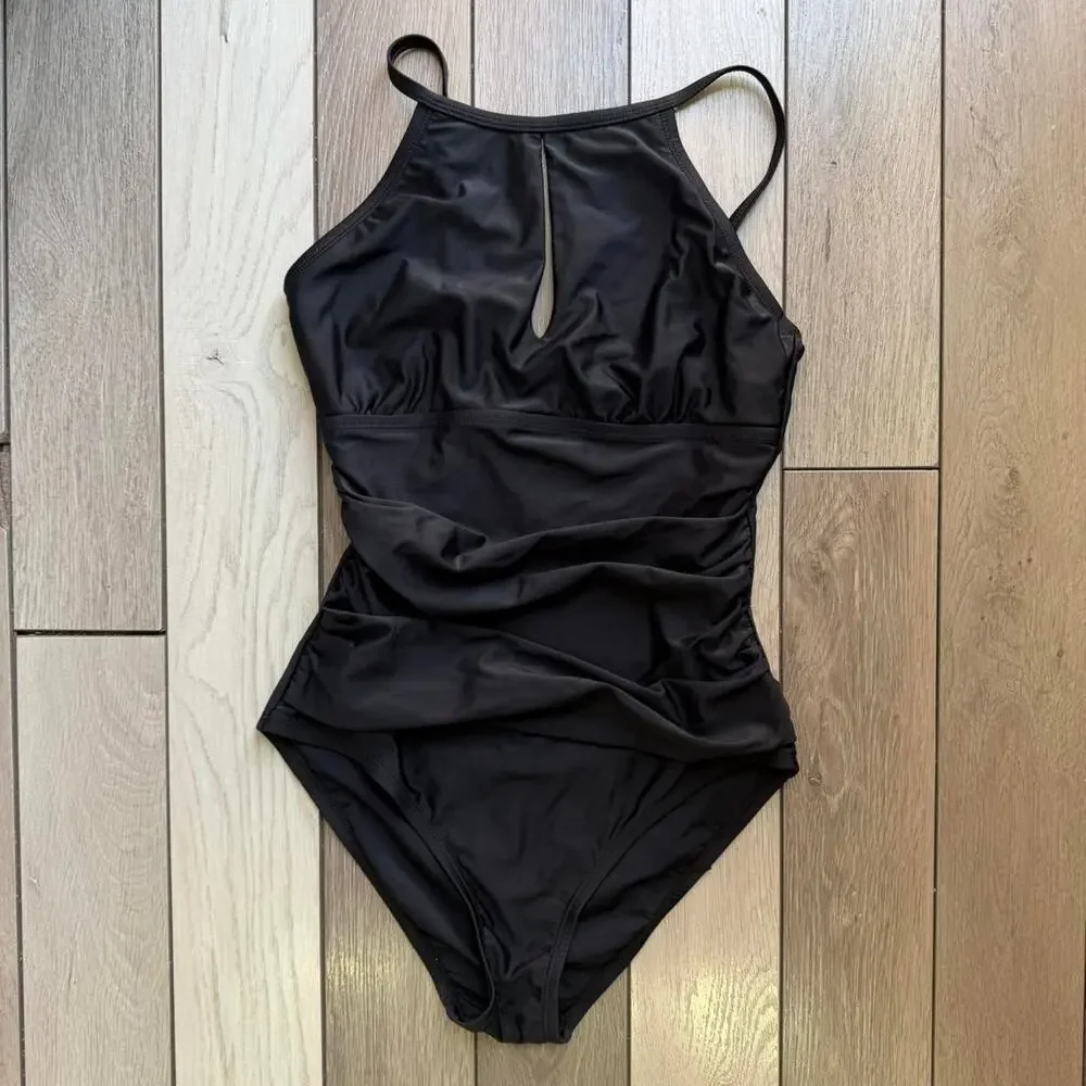 Ellen tracy ruched one piece swimsuit